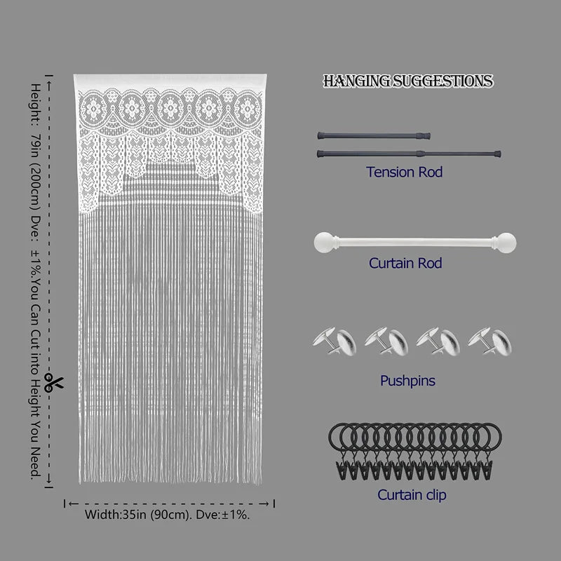 Macrame Lace Door String Curtain for Doorway Boho Window Panel Room Divider Wall Closet Curtains for Bedroom Living Room Kitchen