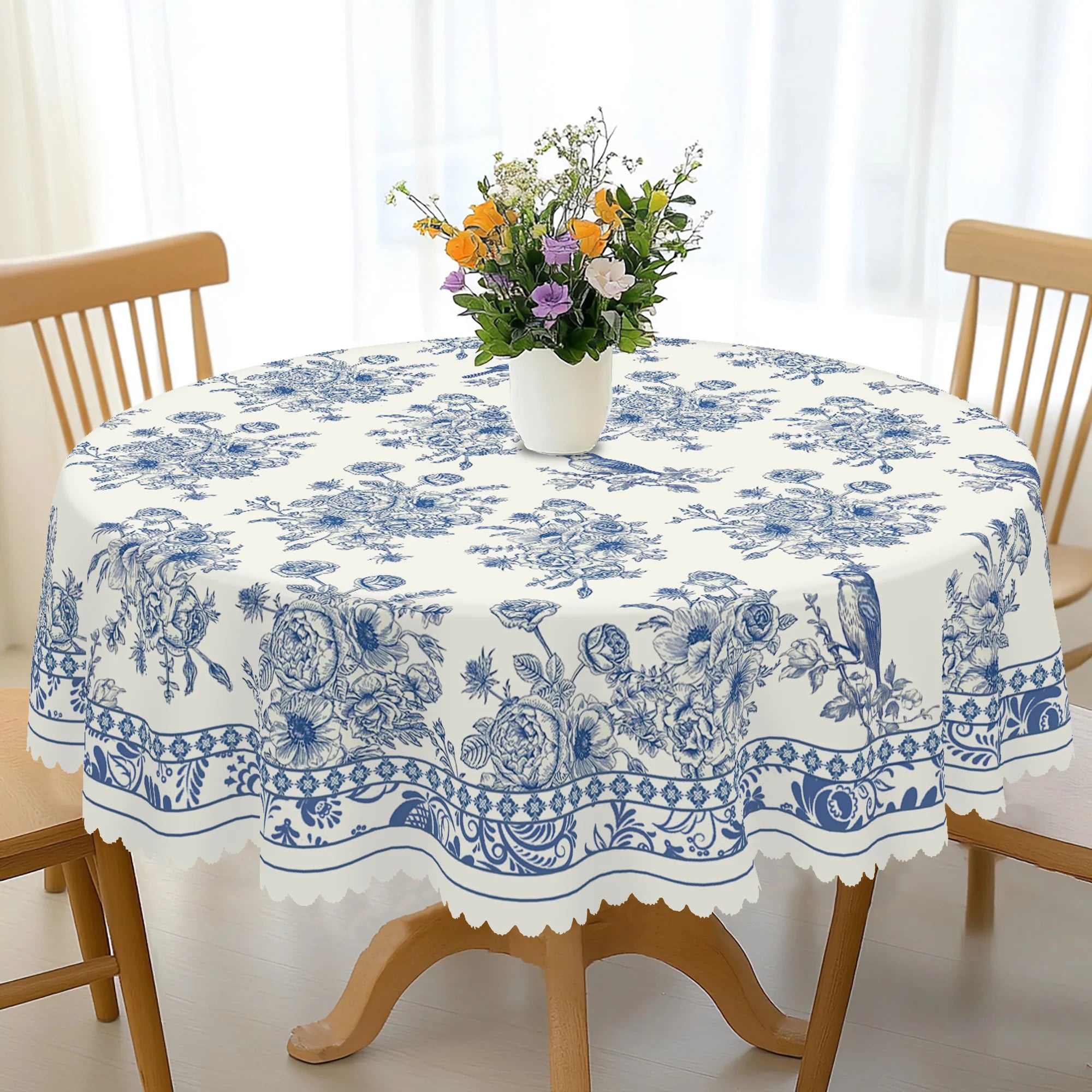 1 Piece of Vintage Floral-Themed Tablecloth, Featuring a Blue and White Porcelain Style Print with Floral and Bird Patterns, Available in Various Sizes, Suitable for Daily Home and Kitchen Decoration, Tablecloth for Birthday,