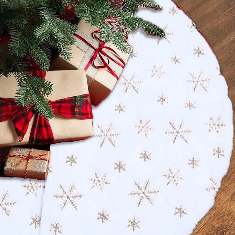 Jupe de Sapin de Noël 90cm - Flocons de Neige Blanc et Or