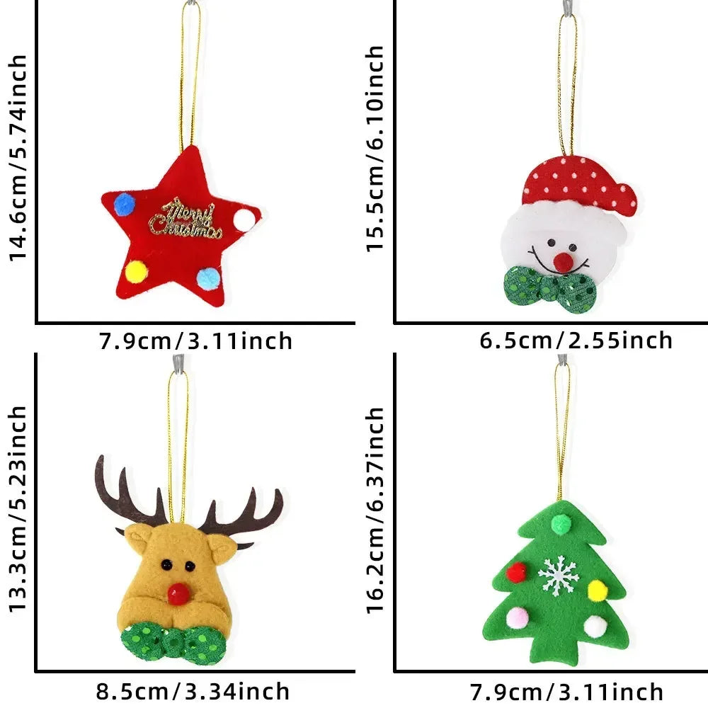 Pendentifs Peluche de Noël - Père Noël Bonhomme de Neige - Ornements Sapin