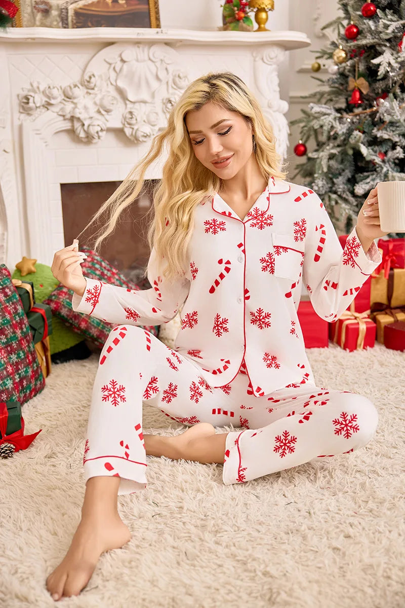 Pyjama de Noël familial pour femme - Ensemble 2 pièces - Motif floral festif