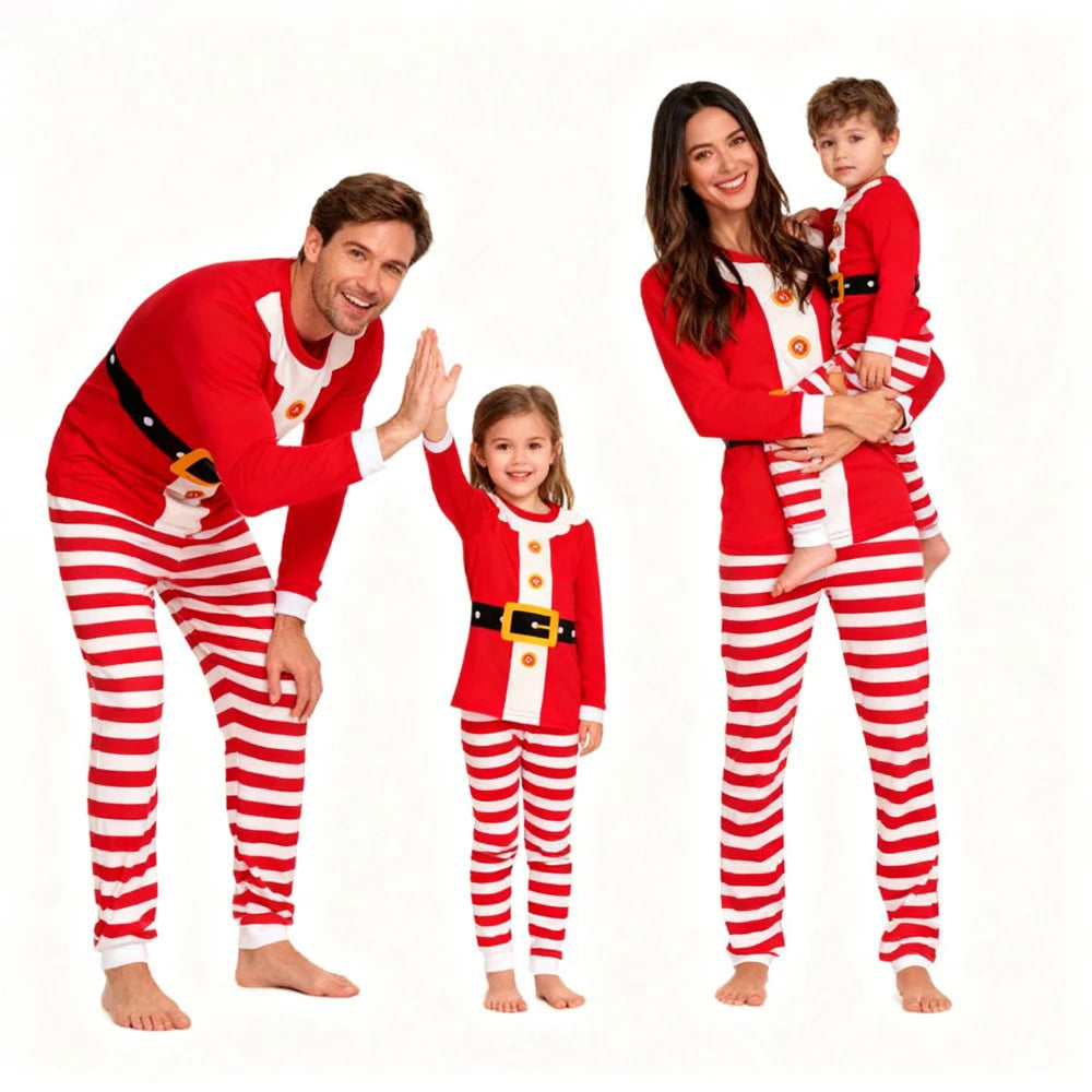 Pyjama de Noël familial Père Noël - Manches longues - Pantalon rayé festif