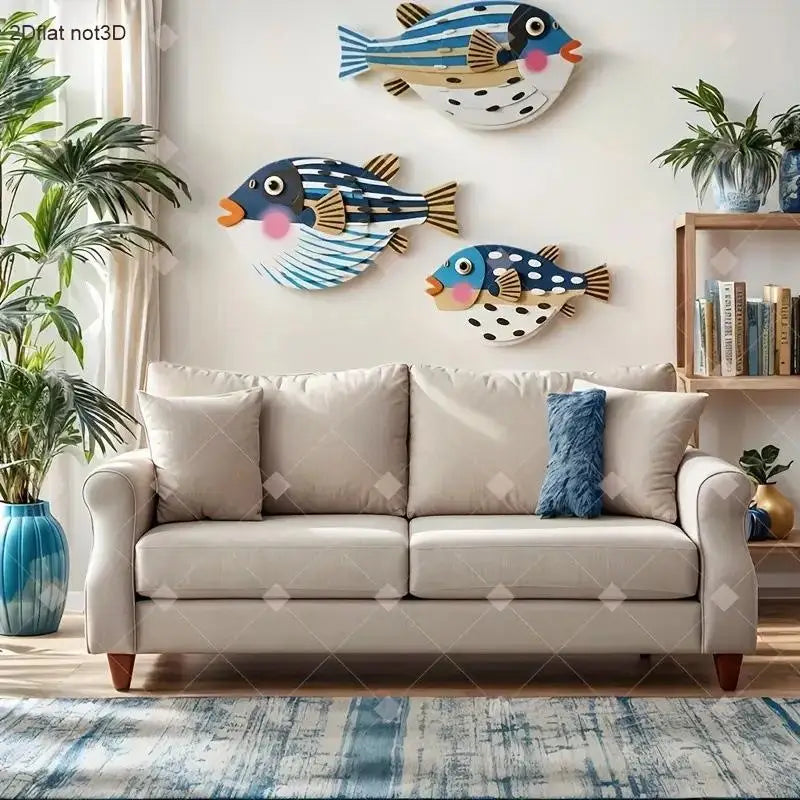 Décoration Murale Trois Poissons en Bois - Art Océan Thème Marin