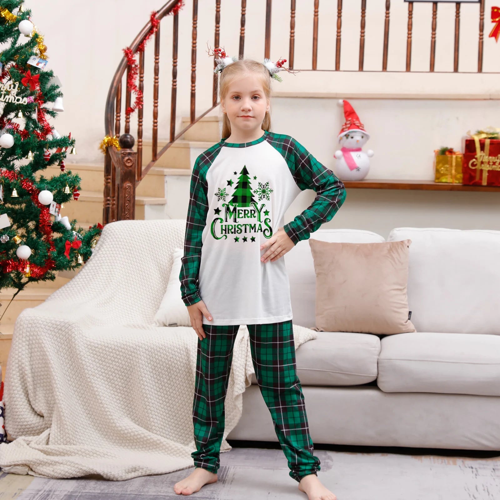Pyjama de Noël Familial Sapin - Ensemble Assorti Femme Homme Enfant