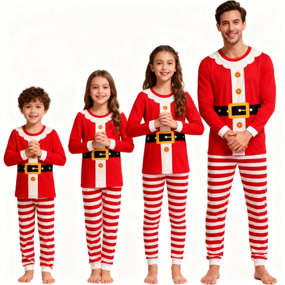 Pyjama de Noël familial Père Noël - Manches longues - Pantalon rayé festif