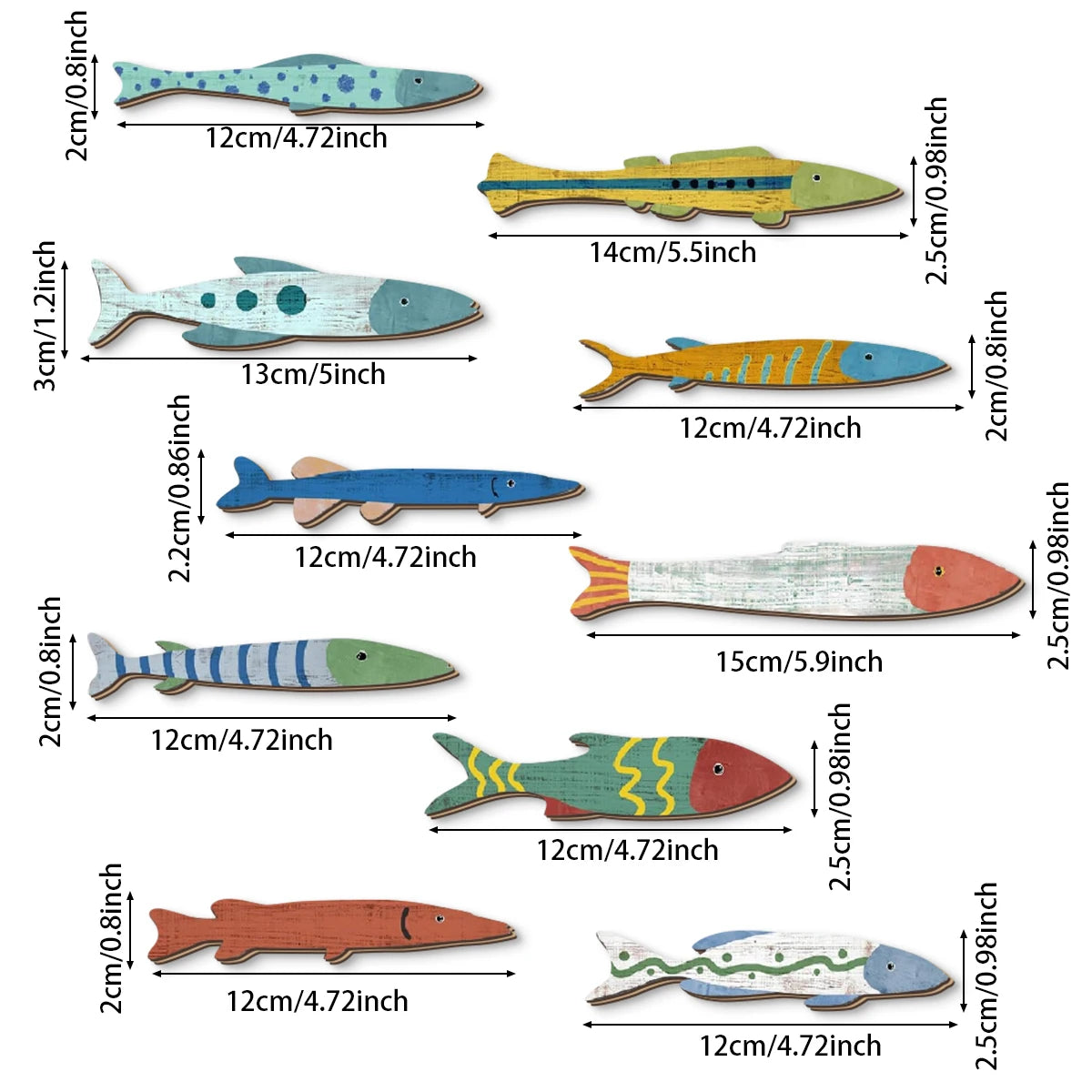 Poissons Décoratifs en Bois Peints à la Main - Décor Mural Océan Coloré
