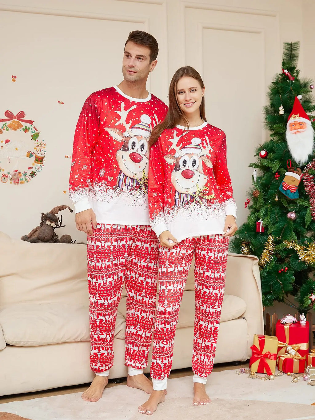 Pyjama de Noël Familial Renne - Ensemble Assorti Manches Longues pour Toute la Famille