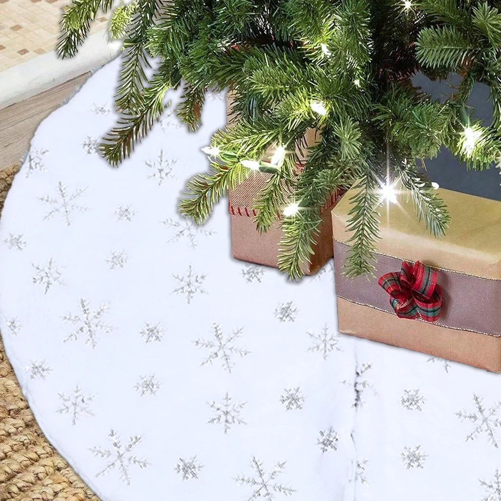 Jupe de Sapin de Noël 90cm - Flocons de Neige Blanc et Or
