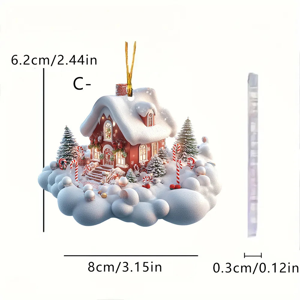 Christmas Acrylic Ornaments Castle Snow House Hanging Pendant Xmas Decoration For Home Christmas Party New Year Gift Navidad