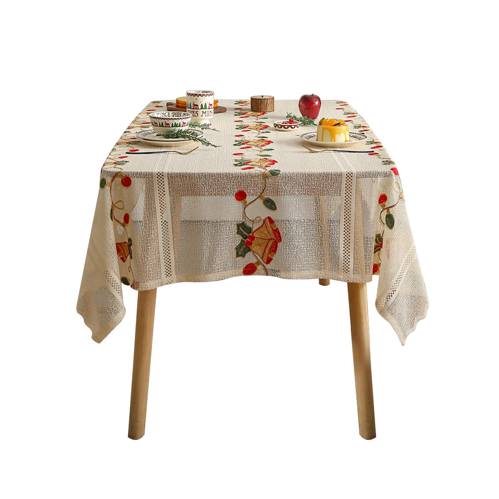Nappe de Noël rectangulaire 140x200cm - Dentelle avec pompons - Tissu doux