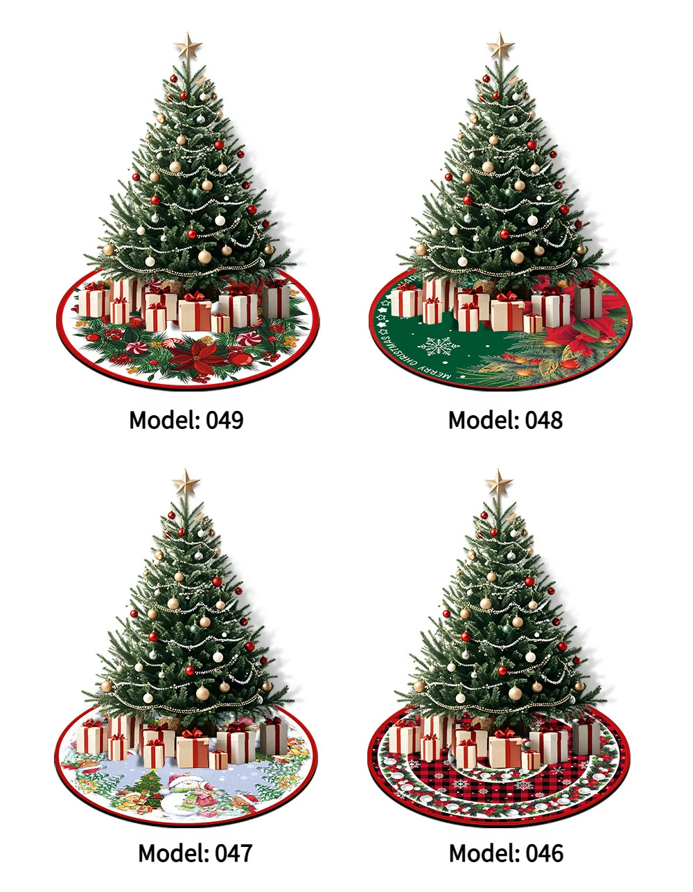 Jupe de Sapin Rustique à Carreaux Buffalo Rouge et Noir avec Ornements