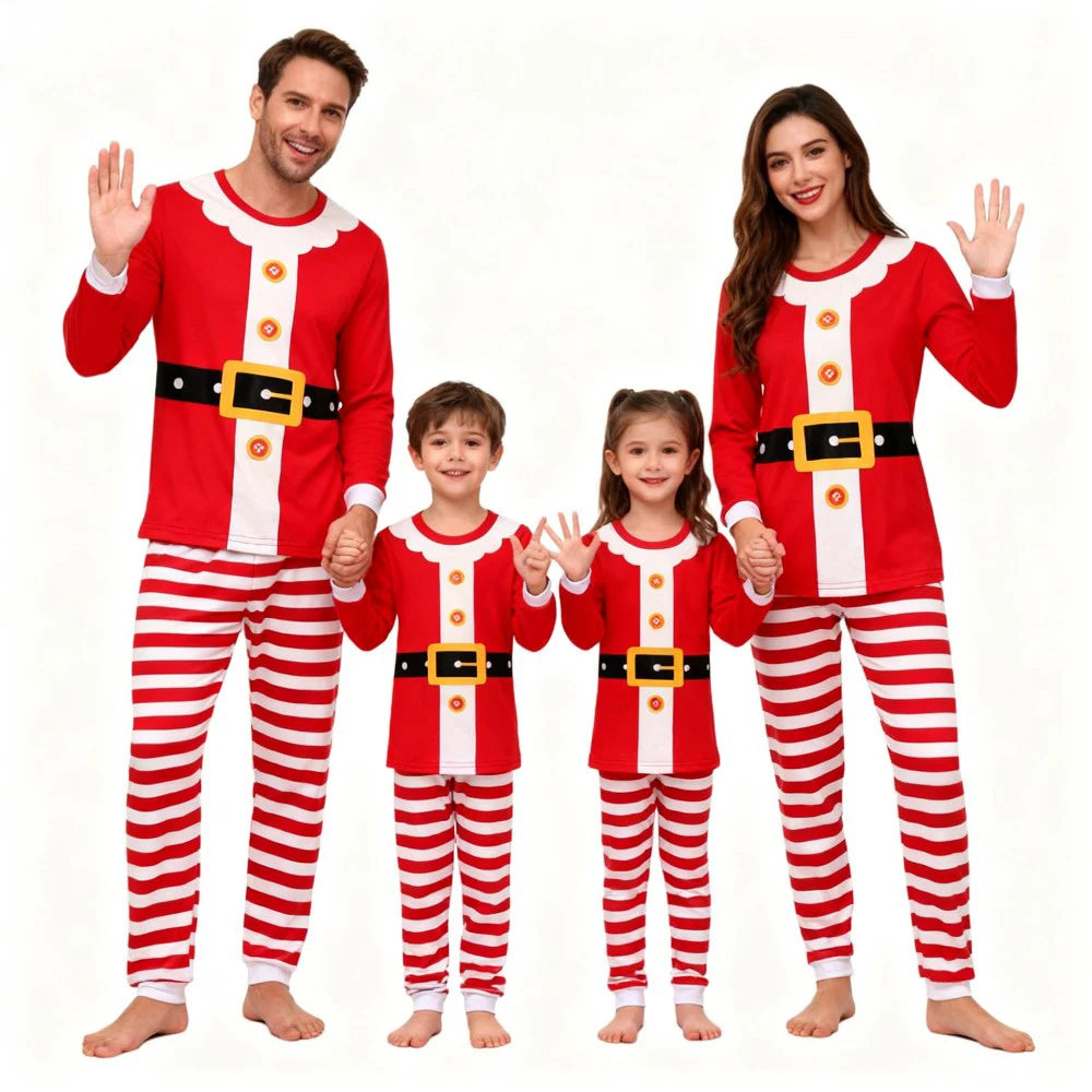 Pyjama de Noël familial Père Noël - Manches longues - Pantalon rayé festif