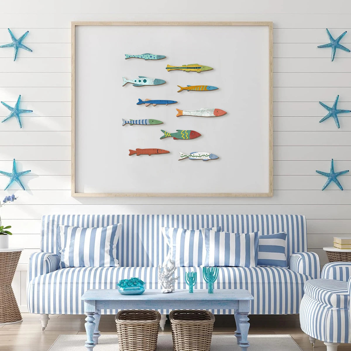 Poissons Décoratifs en Bois Peints à la Main - Décor Mural Océan Coloré