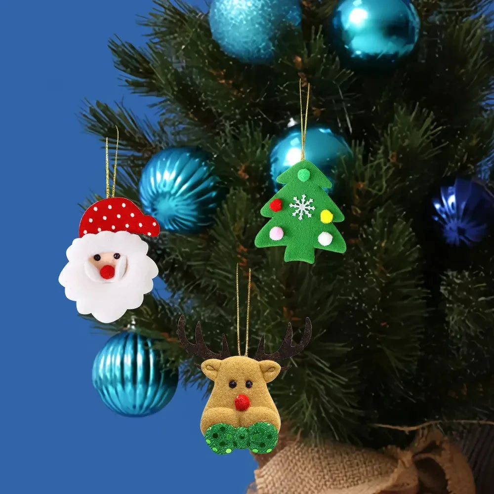 Pendentifs Peluche de Noël - Père Noël Bonhomme de Neige - Ornements Sapin
