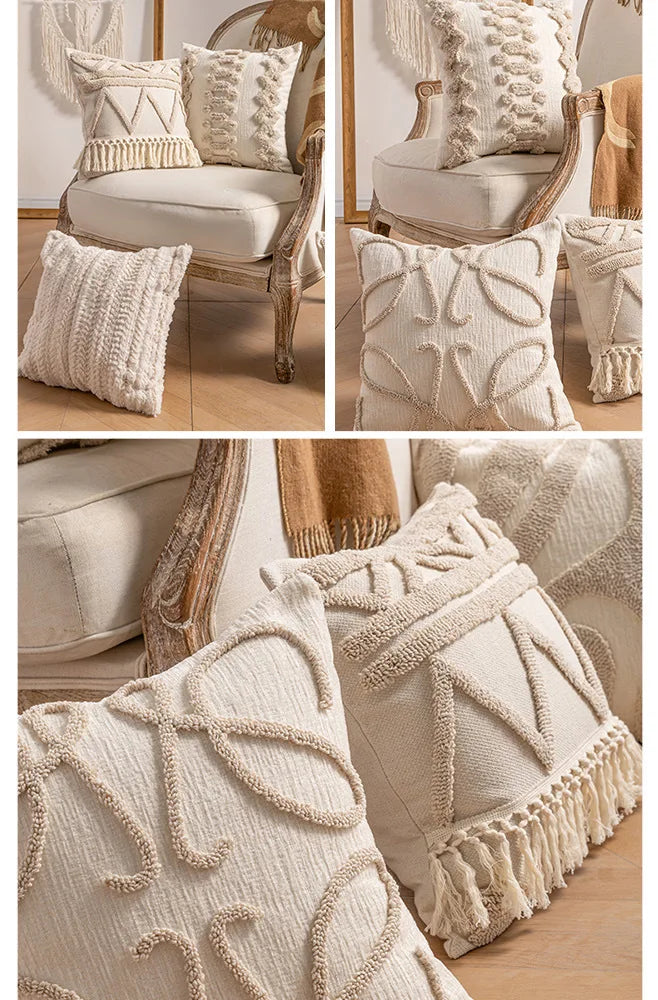 Chic Knit Pillow Covers Ins Style Sofa Cushion Cases Elegant Tassel Throw Pillowcovers Luxury Minimalist Accent Decor