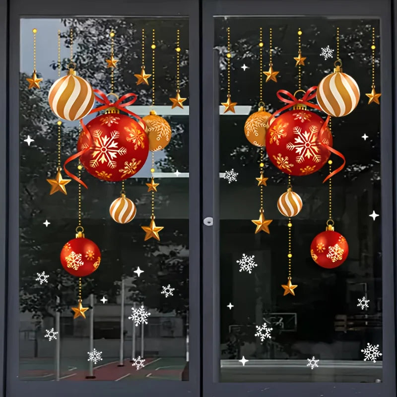 Autocollants de Noël Décoratifs - Boules Étoiles Flocons - Stickers Fenêtre Vitre