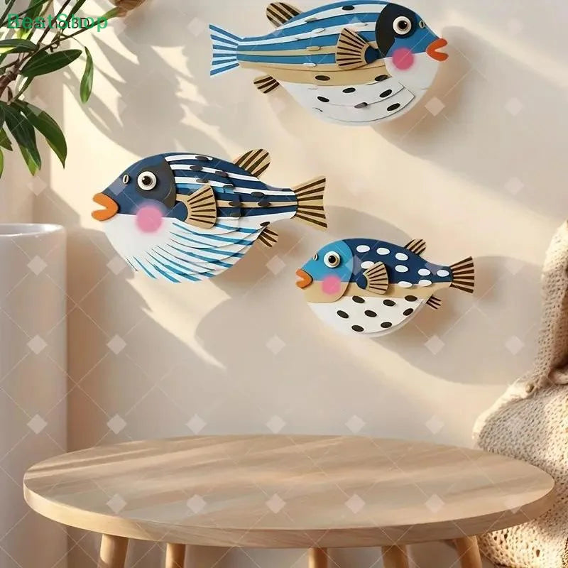 Décoration Murale Trois Poissons en Bois - Art Océan Thème Marin