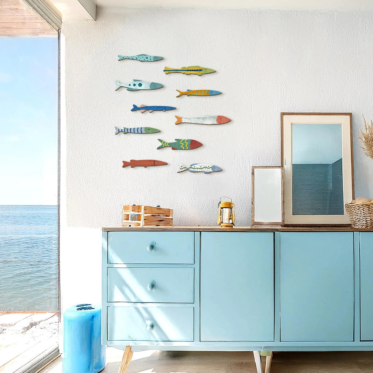 Poissons Décoratifs en Bois Peints à la Main - Décor Mural Océan Coloré