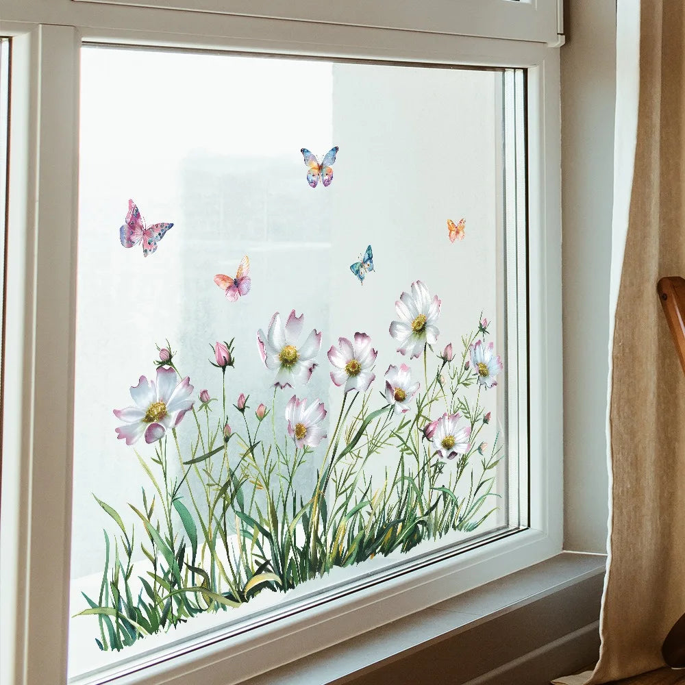 Autocollants Muraux Fleurs Marguerites et Papillons - Décor Chambre Salon