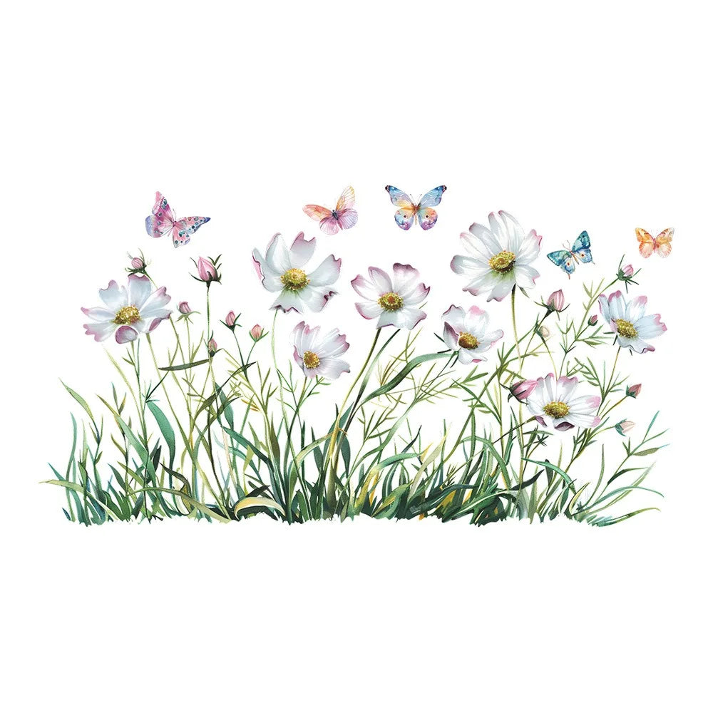 Autocollants Muraux Fleurs Marguerites et Papillons - Décor Chambre Salon
