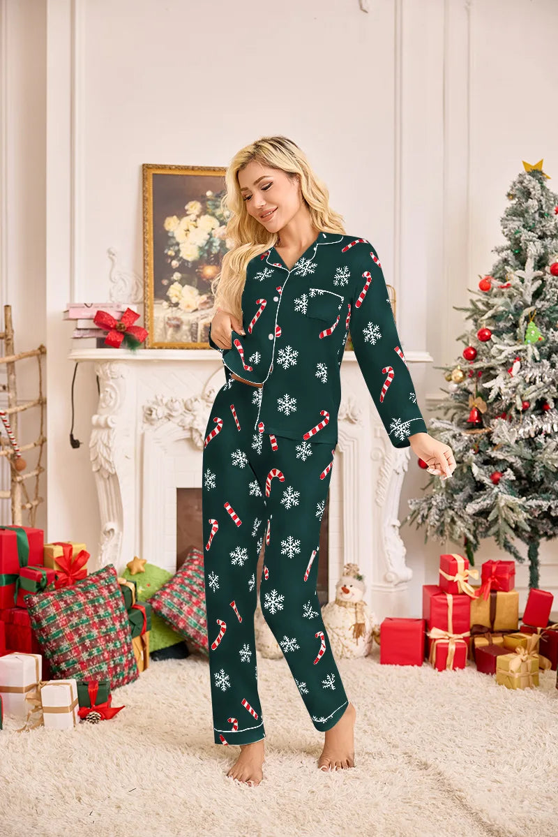 Pyjama de Noël familial pour femme - Ensemble 2 pièces - Motif floral festif
