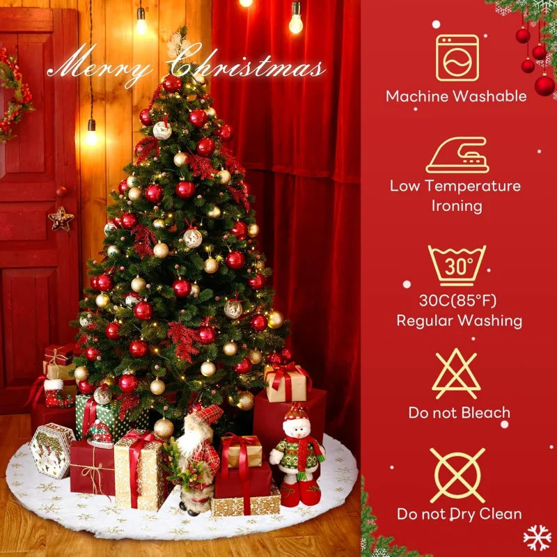 Jupe de Sapin de Noël 36 Pouces - Peluche Blanche avec Flocons Dorés Sequins