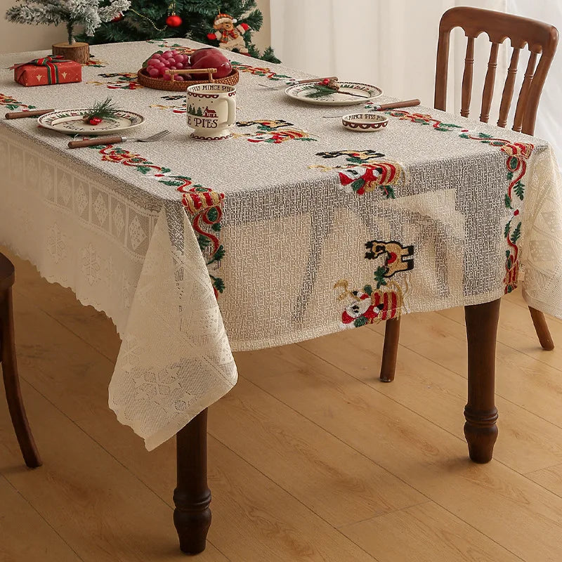 Nappe de Noël rectangulaire 140x200cm - Dentelle avec pompons - Tissu doux