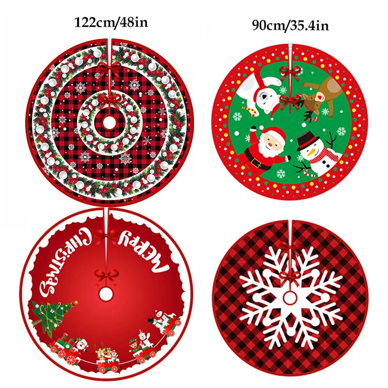 Jupe de Sapin Rustique à Carreaux Buffalo Rouge et Noir avec Ornements