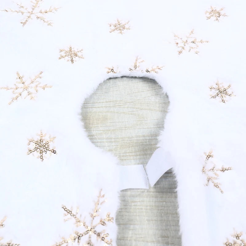 Jupe de Sapin de Noël 90cm - Flocons de Neige Blanc et Or
