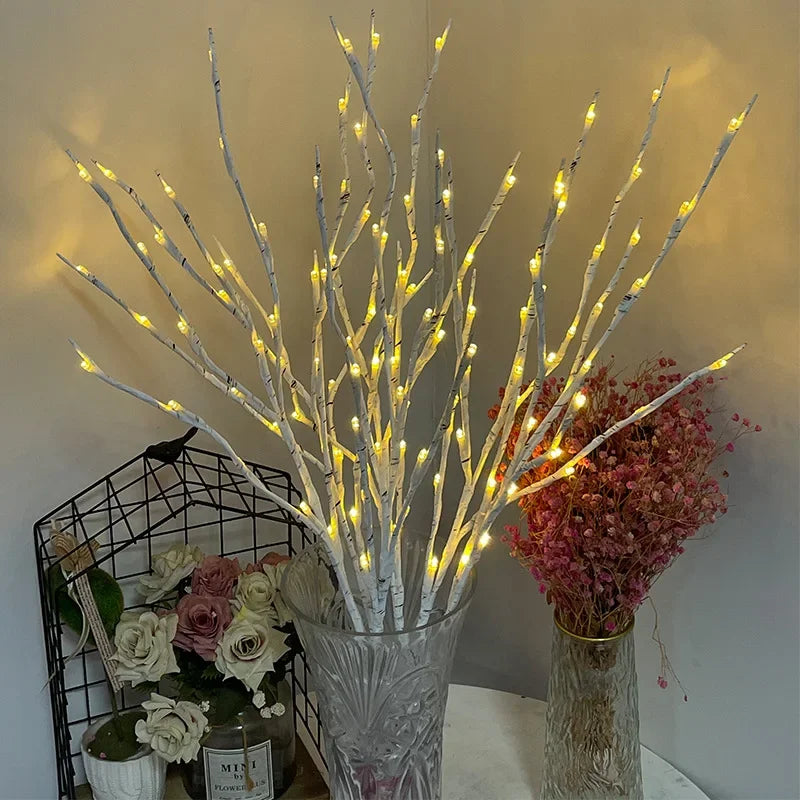 Branches LED Bouleau 20 LED - Lumières Féeriques à Piles - Décoration Mariage Noël