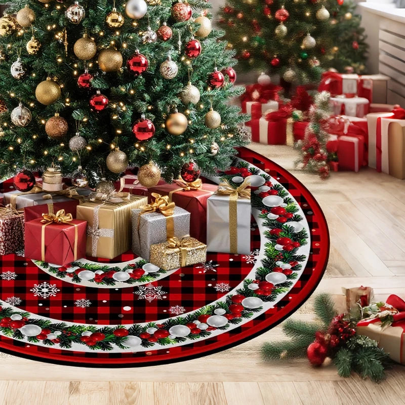 Jupe de Sapin Rustique à Carreaux Buffalo Rouge et Noir avec Ornements