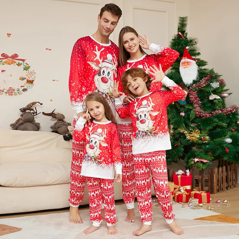 Pyjama de Noël Familial Renne - Ensemble Assorti Manches Longues pour Toute la Famille