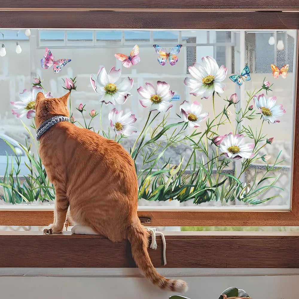 Autocollants Muraux Fleurs Marguerites et Papillons - Décor Chambre Salon