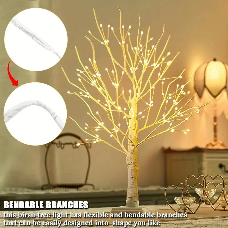 Arbre Lumineux LED Bouleau 144 LED - Blanc Chaud USB/Batterie - Décoration Noël