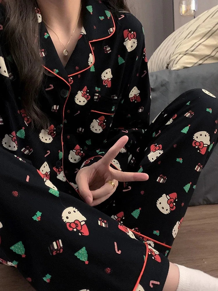 Pyjama de Noël Hello Kitty - Ensemble 2 Pièces Femme Anime Mignon