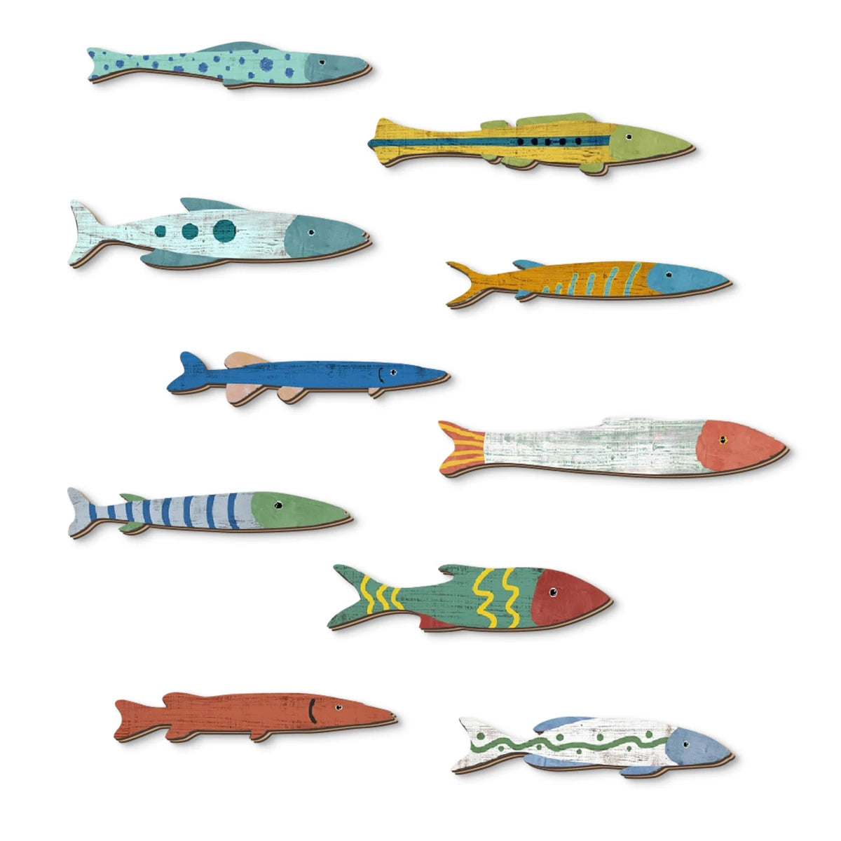 Poissons Décoratifs en Bois Peints à la Main - Décor Mural Océan Coloré