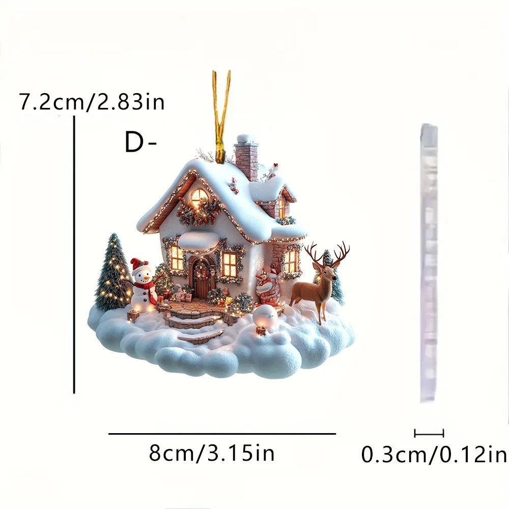 Christmas Acrylic Ornaments Castle Snow House Hanging Pendant Xmas Decoration For Home Christmas Party New Year Gift Navidad