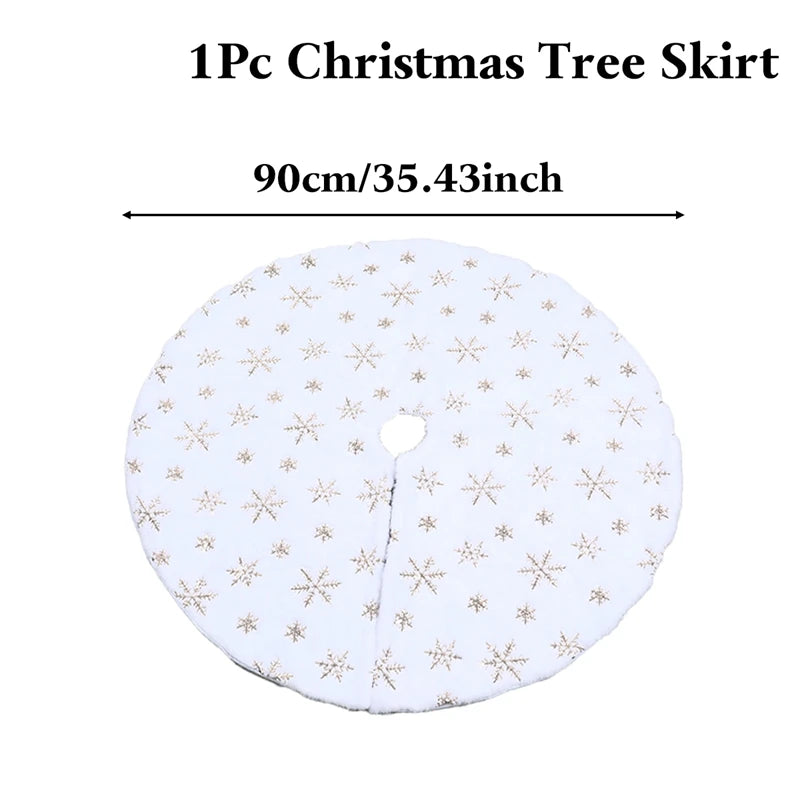 Jupe de Sapin de Noël 90cm - Flocons de Neige Blanc et Or
