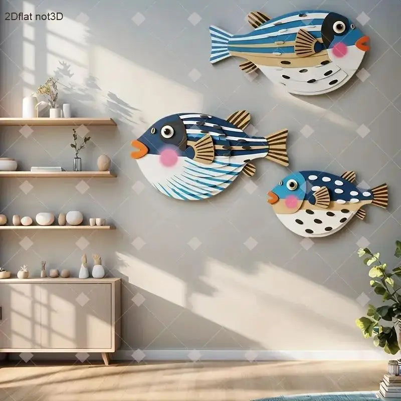 Décoration Murale Trois Poissons en Bois - Art Océan Thème Marin