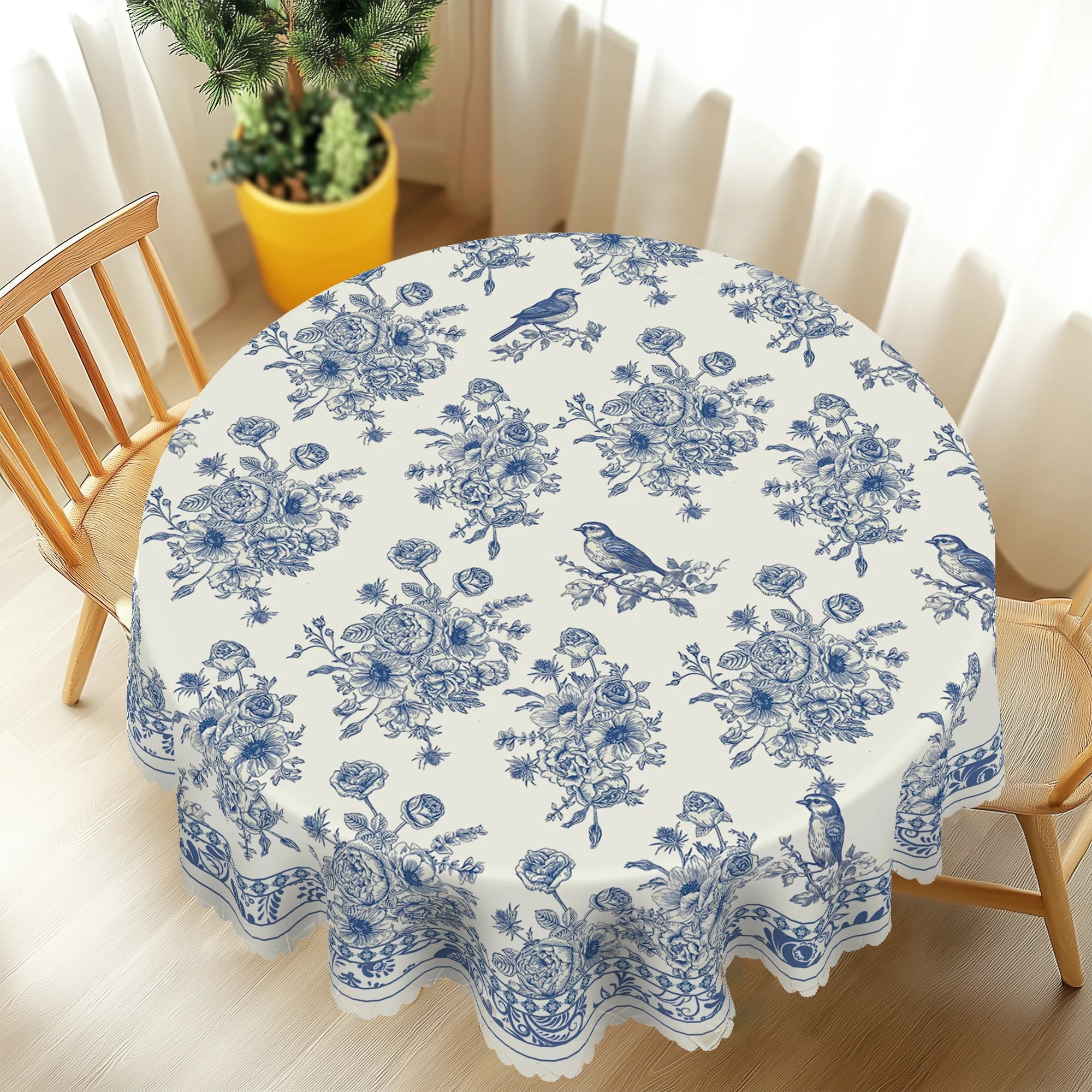 1 Piece of Vintage Floral-Themed Tablecloth, Featuring a Blue and White Porcelain Style Print with Floral and Bird Patterns, Available in Various Sizes, Suitable for Daily Home and Kitchen Decoration, Tablecloth for Birthday,