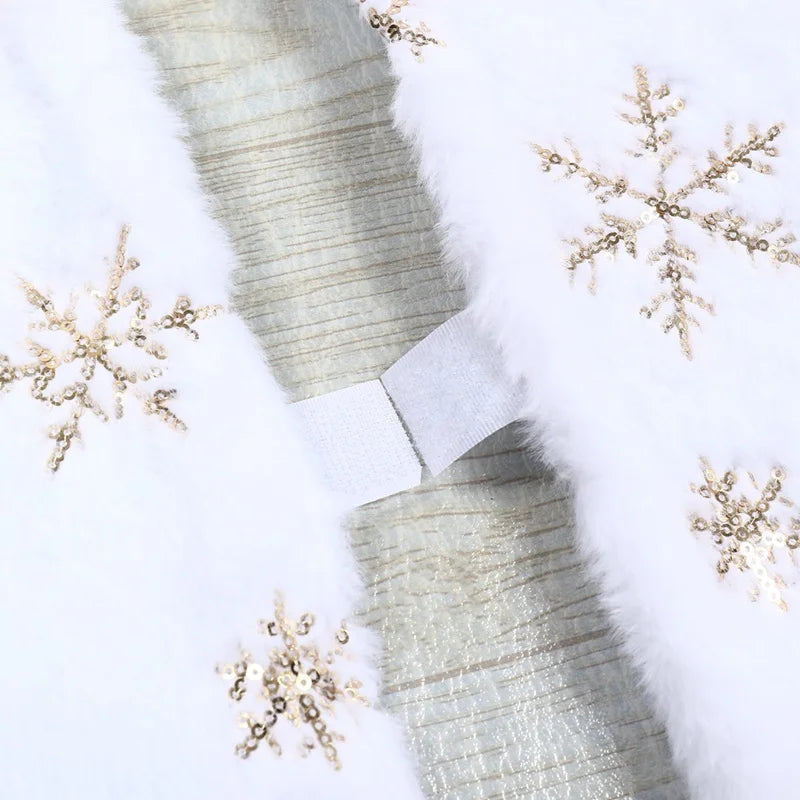 Jupe de Sapin de Noël 90cm - Flocons de Neige Blanc et Or