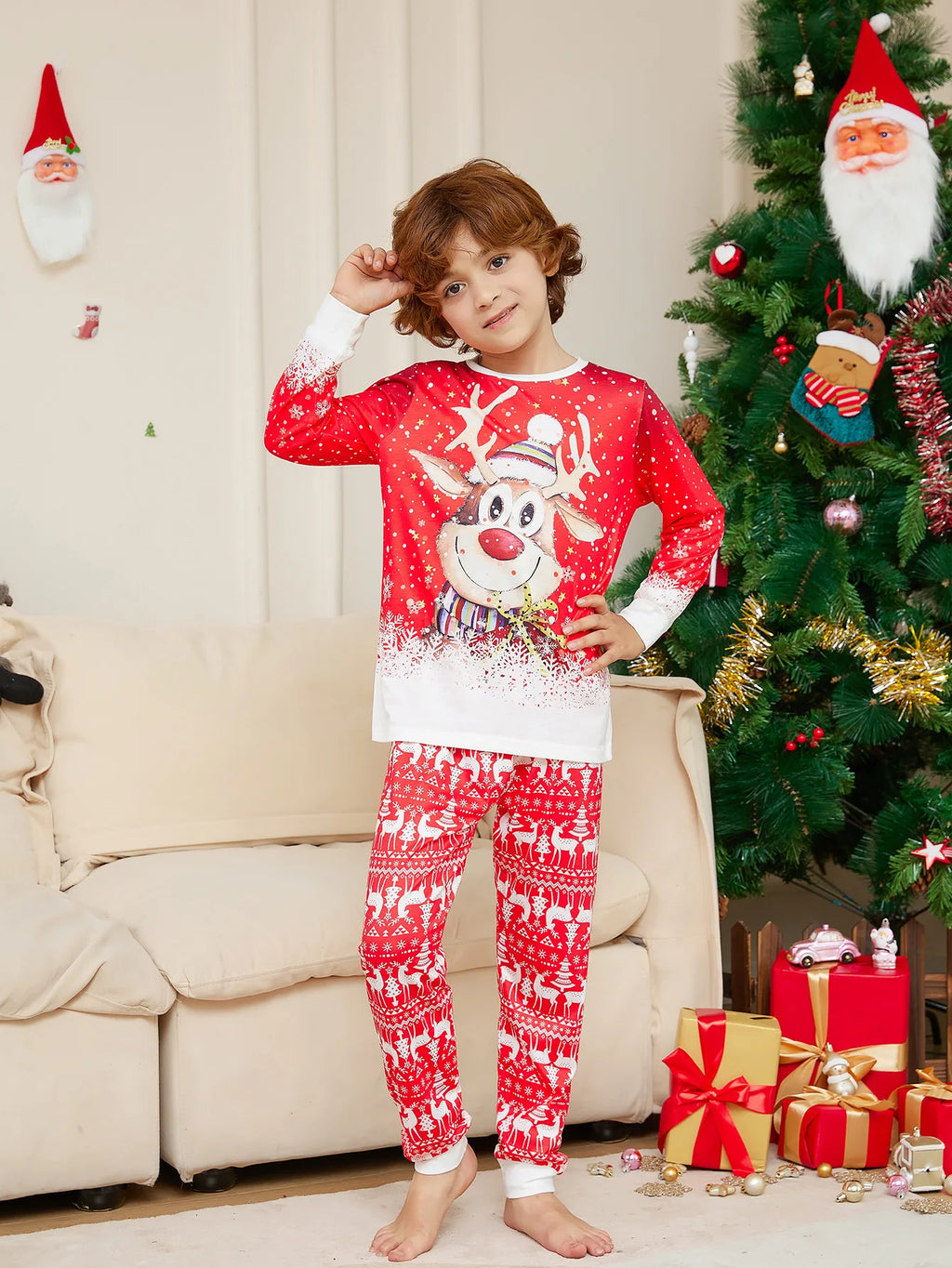 Pyjama de Noël Familial Renne - Ensemble Assorti Manches Longues pour Toute la Famille