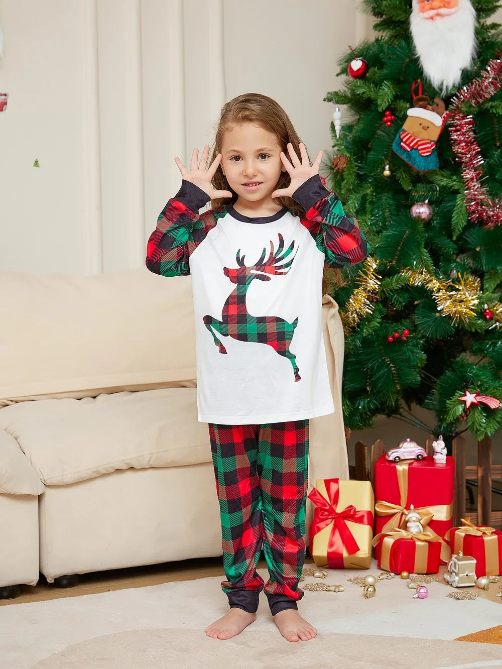 Pyjama de Noël Familial Cerf - Ensemble Adulte Enfant avec Barboteuse Bébé