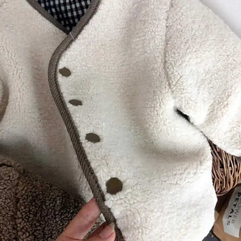 DGUKYM Autumn and Winter New Warm Jacket Children Two Sides Wear Plaid Plush Jacket Kids Jackets Winter Clothes for Girls