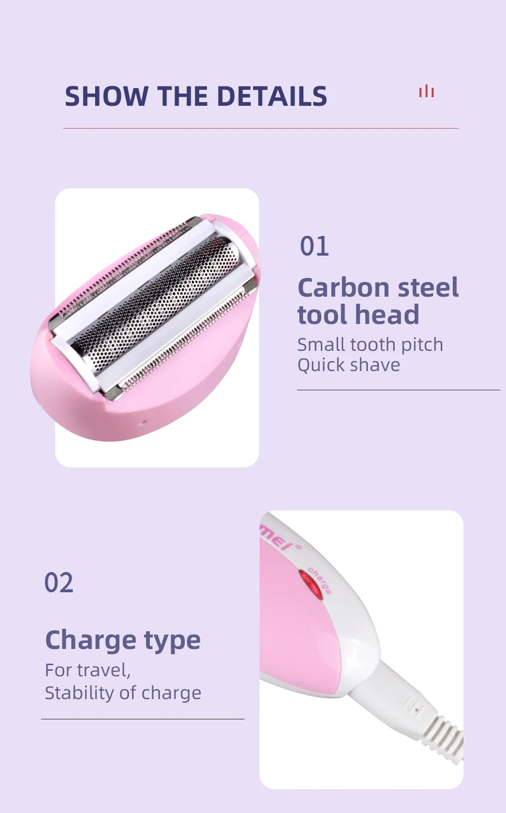 Rasoir Électrique Kemei KM-3018 - Épilateur Rechargeable Corps Complet Femme