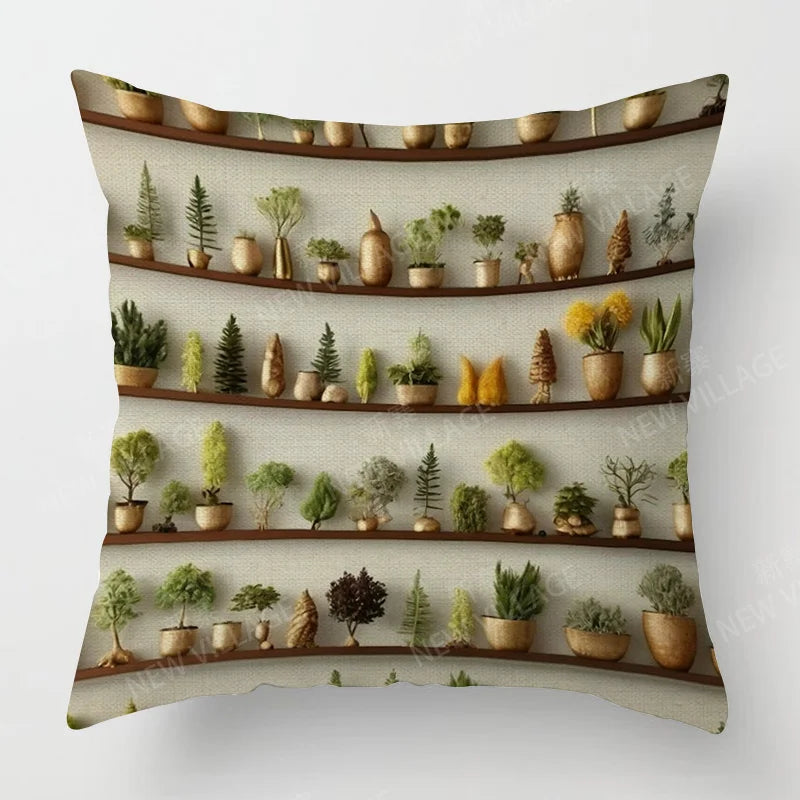 Scandinavian Plant Print Pillow Cover Living Room Sofa Cushion Cover Modern Simple Ins Style Home Decoration 40x40cm