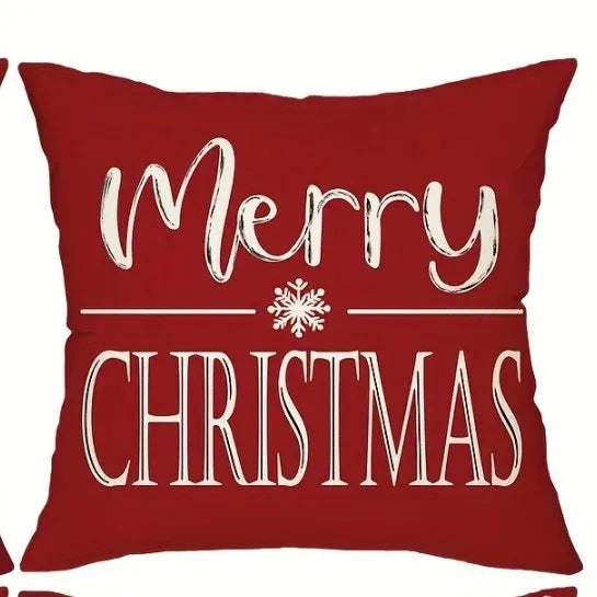 Christmas Snow Deer Red Pillowcase Snowman Reindeer Print Sofa Cushion Festival Living Room Decoration New Year Home  Decoration