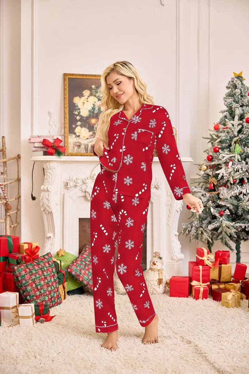 Pyjama de Noël familial pour femme - Ensemble 2 pièces - Motif floral festif