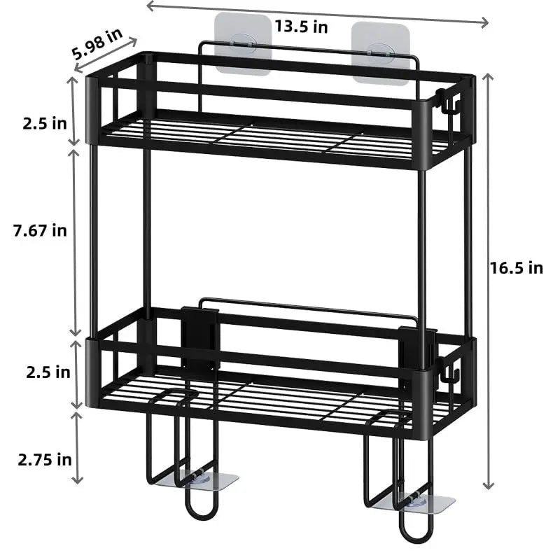 2-Tier Over Toilet Storage Shelf - Wall Mounted with Hooks  Paper Holder, Bathroom Space Saver Organizer for Home,Black