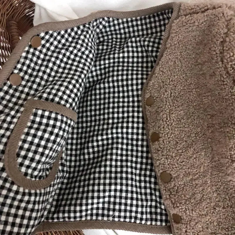 DGUKYM Autumn and Winter New Warm Jacket Children Two Sides Wear Plaid Plush Jacket Kids Jackets Winter Clothes for Girls